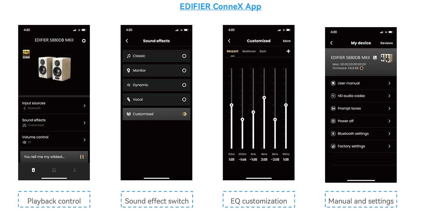 EDIFIER S880DB MKII tương thích với EDIFIER ConneX giúp dễ dàng hiệu chỉnh theo các thiết lập cá nhân