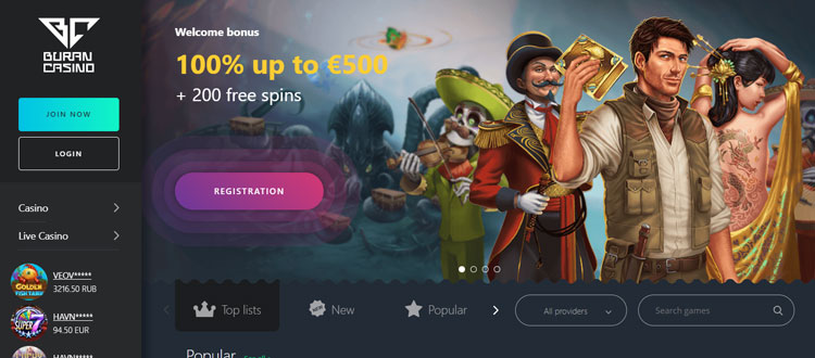 Buran Casino: Bonus 100% Fino 500€ + 200 Giri Gratis