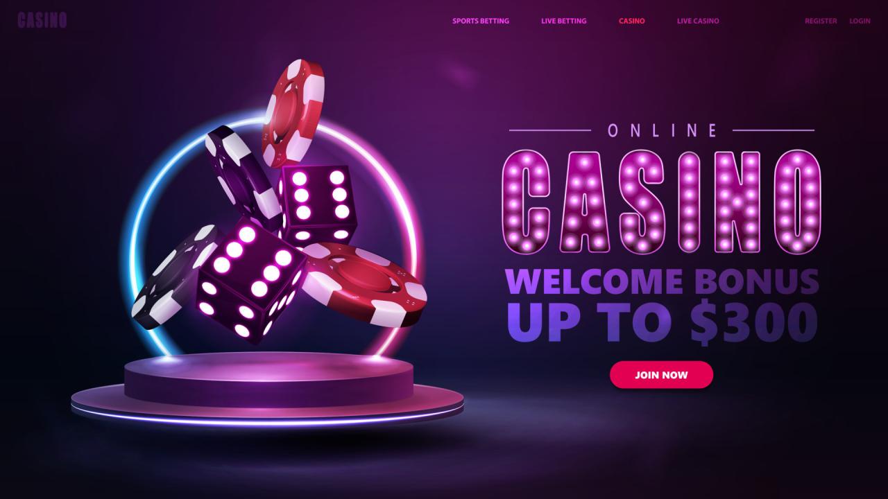 Online casino, welcome bonus, banner for website with button, podium ...