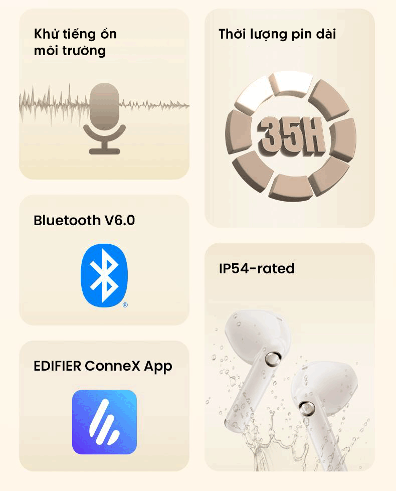 Tai nghe true wireless Edifier JoyBuds 19 Thời Lượng 32 Giờ — Dùng Được 4 Ngày Không Lo Sạc