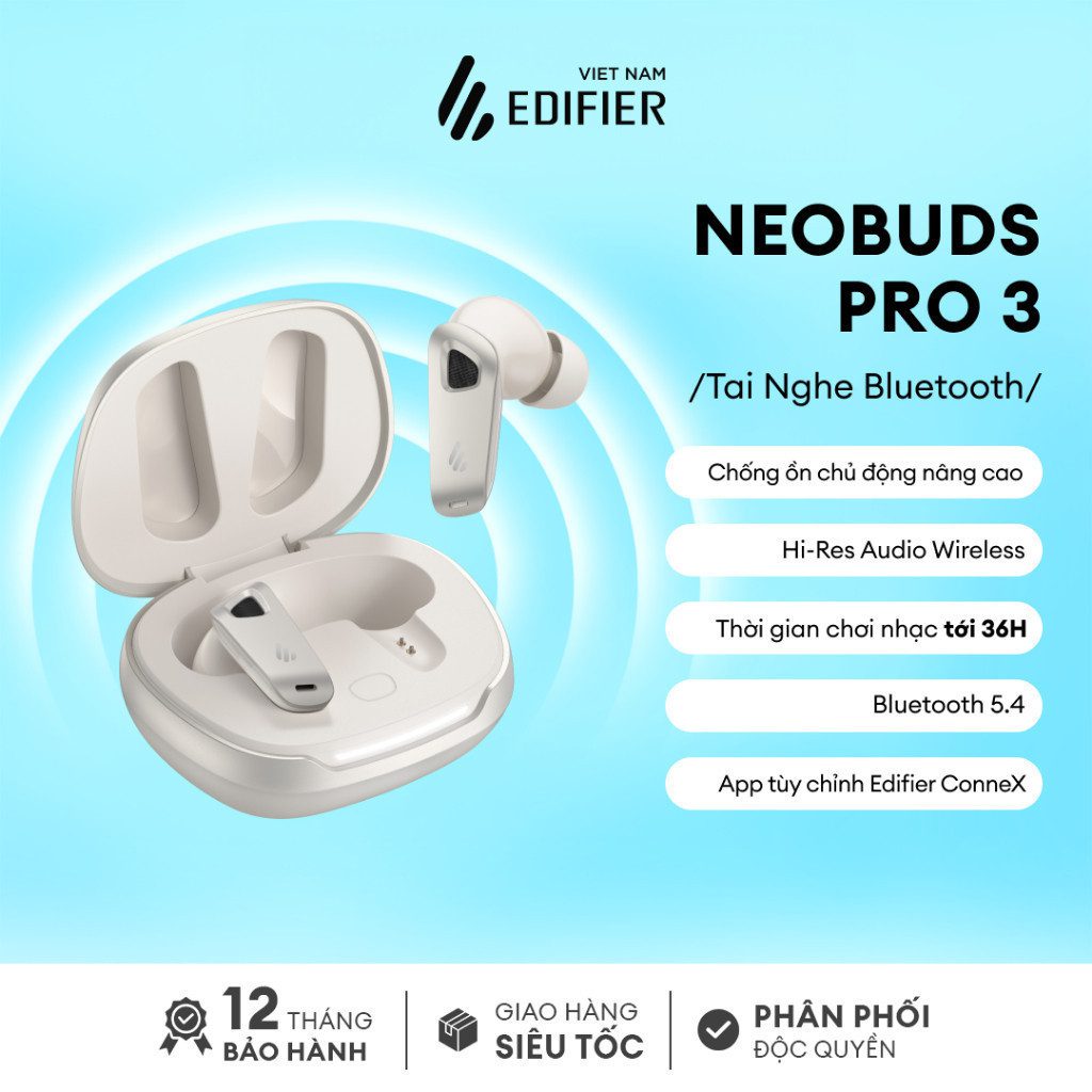 Edifier NeoBuds Pro 3 Tai Nghe True Wireless Khử Ồn ANC, Bluetooth 5.4, Pin 36 Giờ - Như Mới ( Trắng ) 1 Edifier NeoBuds Pro 3 Tai Nghe True Wireless Khử Ồn ANC, Bluetooth 5.4, Pin 36 Giờ - Như Mới ( Trắng )